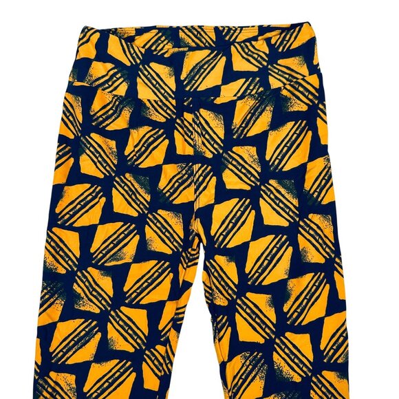 LuLaRoe Blue Yellow Gold Triangles Space Ships Layers Leggings One Size OS - Picture 2 of 6